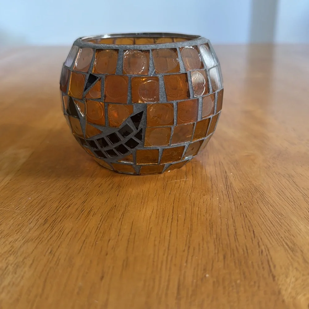 🛑Fall Pumpkin Mosaic Glass Candle Holder Autumn Thanksgiving
